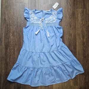 New L Love Dress Baby Pastel Blue Flutter Sleeve Embroidered L Cottagecore...